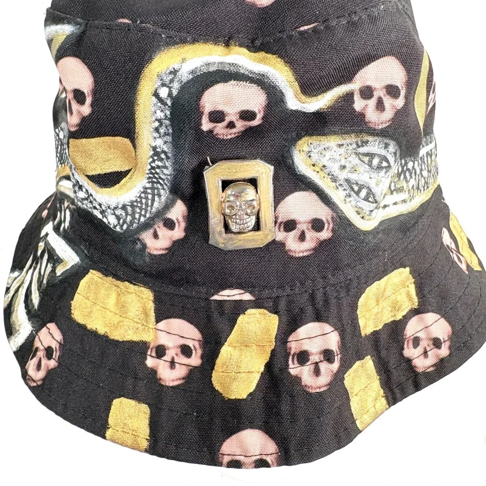 Labios De Ojo Bucket Hat Black Hand Painted Skull Snake Custom Edgy Streetwear